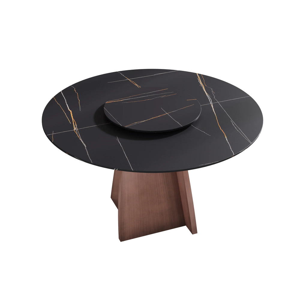 Marbella Sintered Stone Dining Table | 53" Matte Black Round With Lazy Susan Turntable