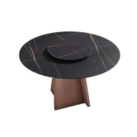 Marbella Sintered Stone Dining Table | 53" Matte Black Round With Lazy Susan Turntable