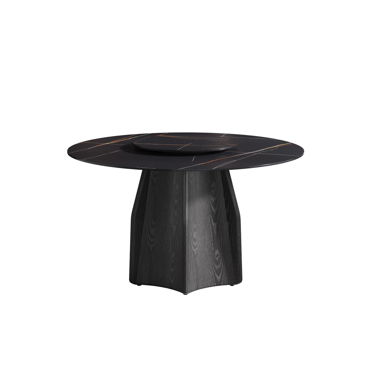 Marbella Sintered Stone Dining Table | 53" Matte Black Round With Lazy Susan Turntable
