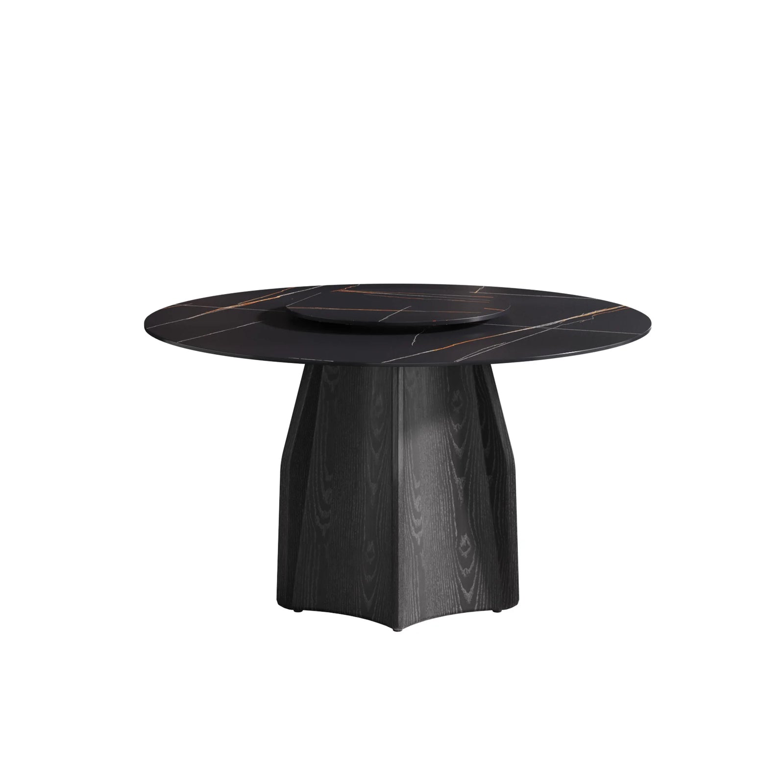 Mesa de comedor Marbella de piedra sinterizada | Redonda de 135 cm (53") en negro mate con plato giratorio Lazy Susan