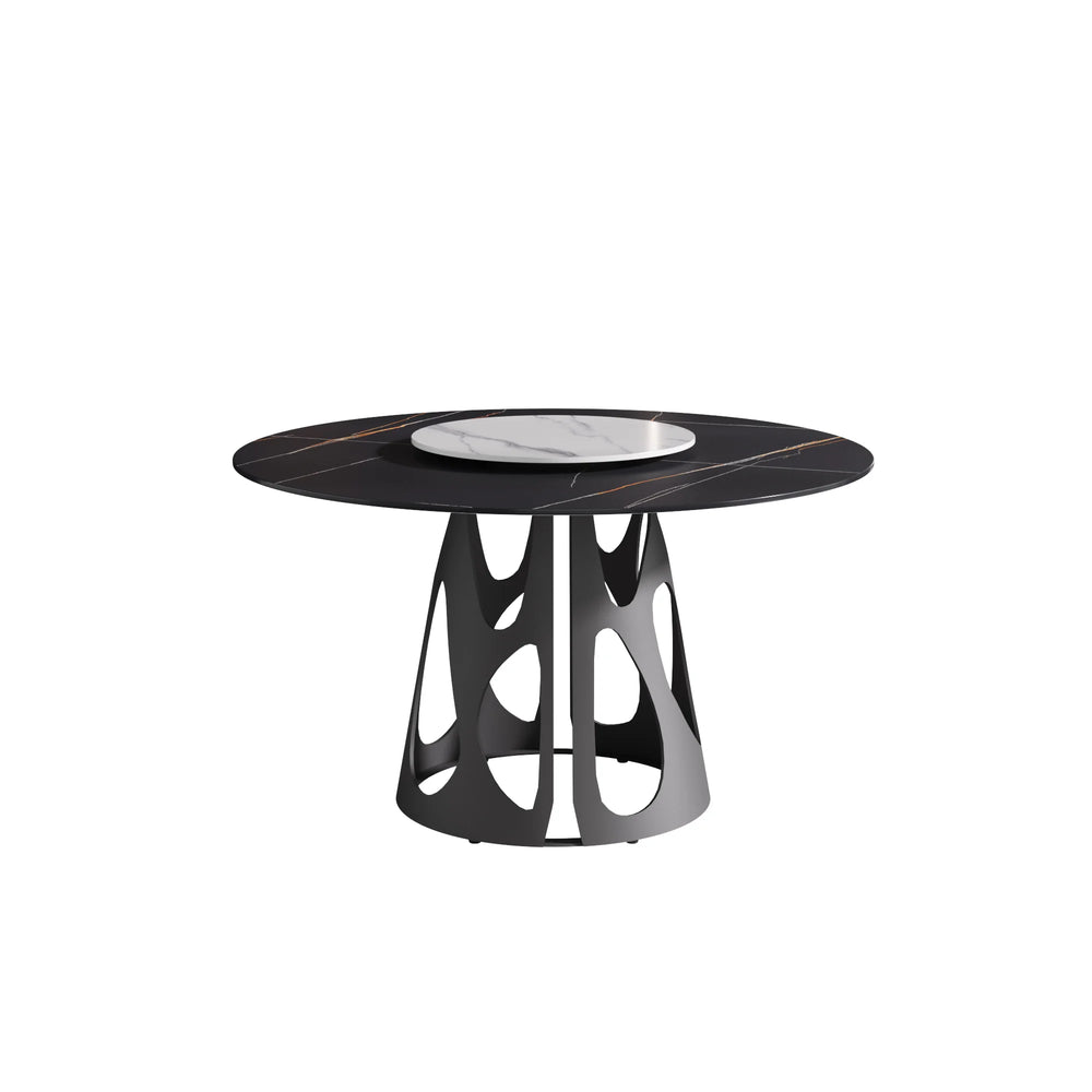 Marbella Sintered Stone Dining Table | 53" Matte Black Round With Lazy Susan Turntable