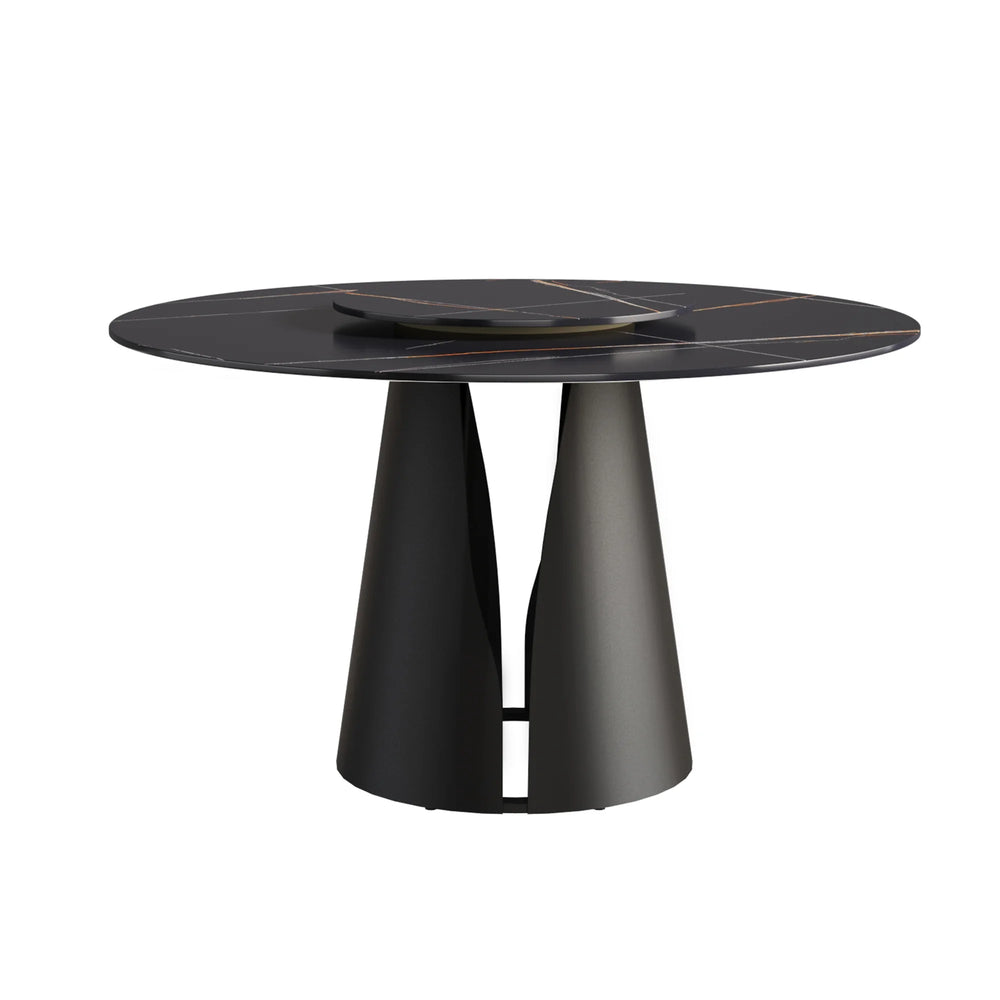 Marbella Sintered Stone Dining Table | 53" Matte Black Round With Lazy Susan Turntable