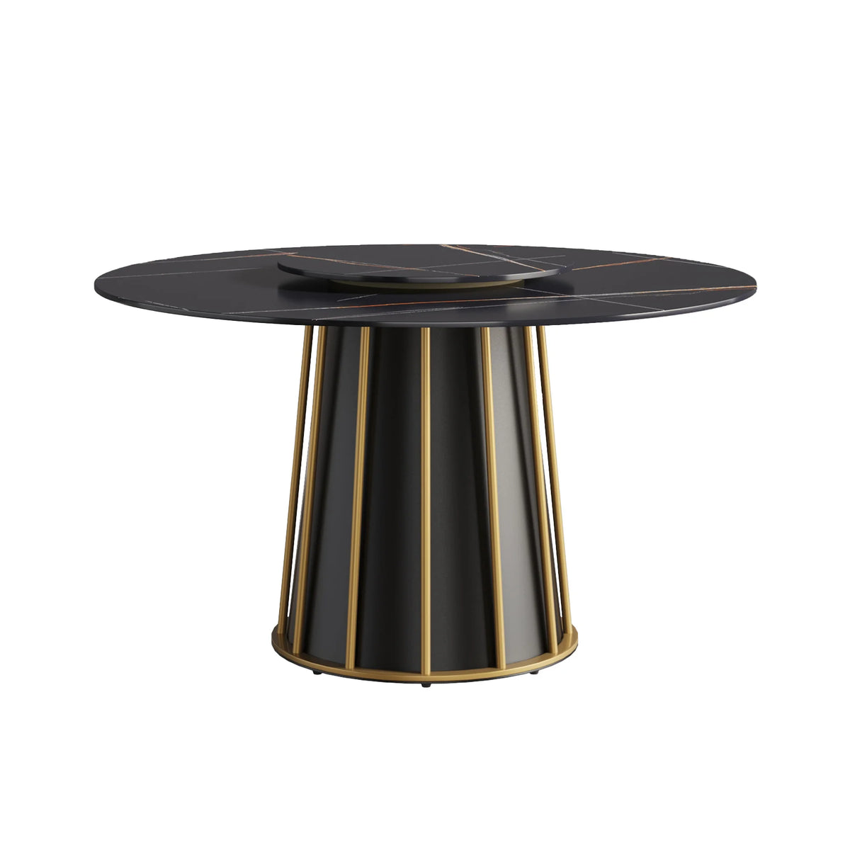 Mesa de comedor Marbella de piedra sinterizada | Redonda de 135 cm (53") en negro mate con plato giratorio Lazy Susan