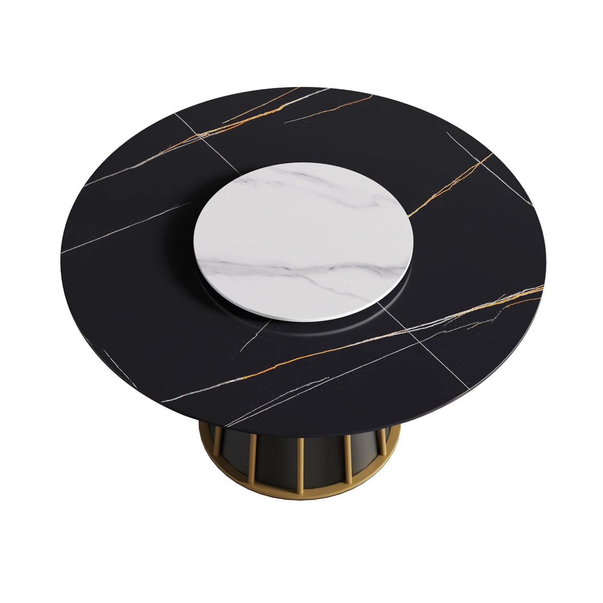 Mesa de comedor Marbella de piedra sinterizada | Redonda de 135 cm (53") en negro mate con plato giratorio Lazy Susan