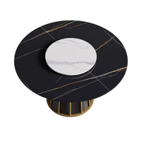 Marbella Sintered Stone Dining Table | 53" Matte Black Round With Lazy Susan Turntable