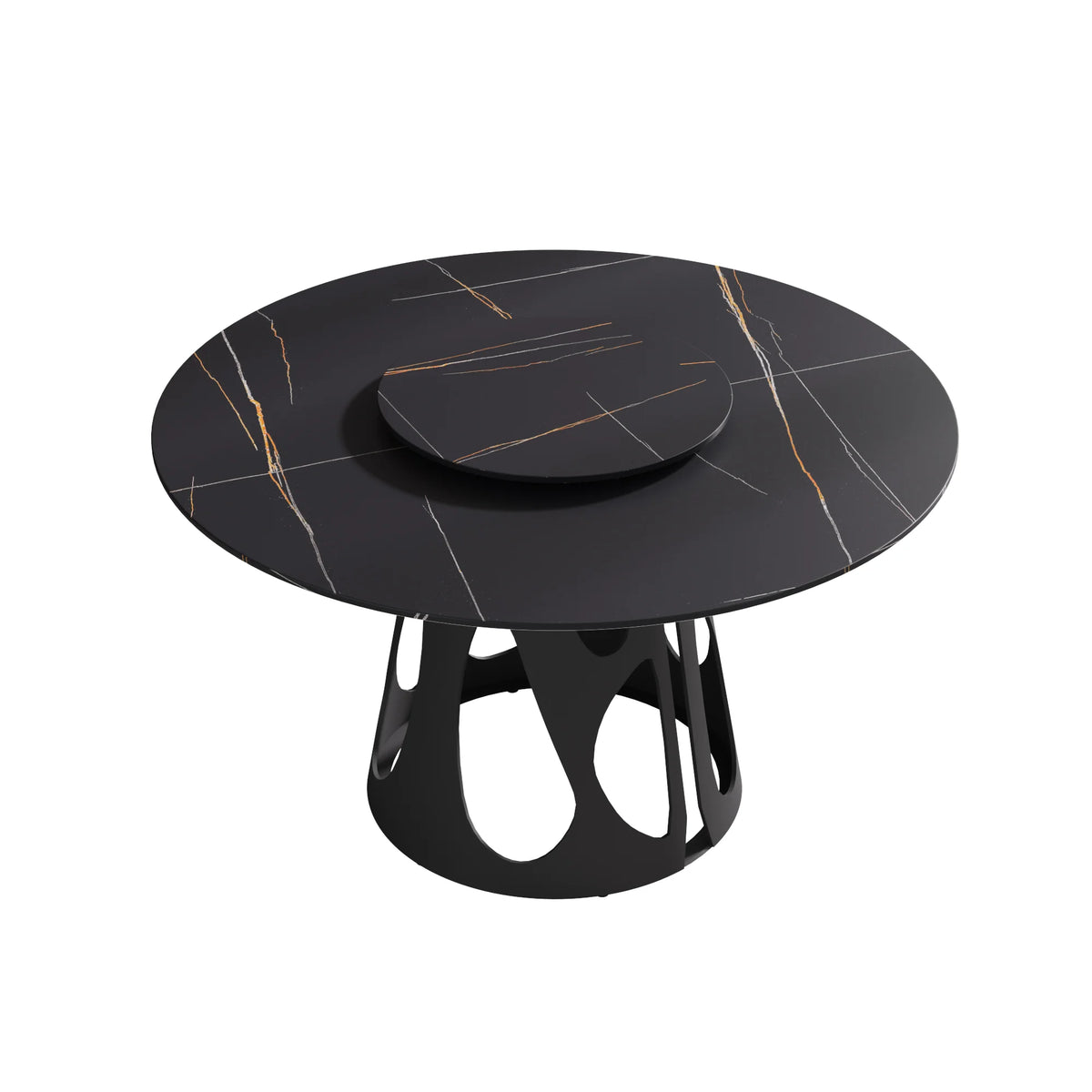 Marbella Sintered Stone Dining Table | 53" Matte Black Round With Lazy Susan Turntable