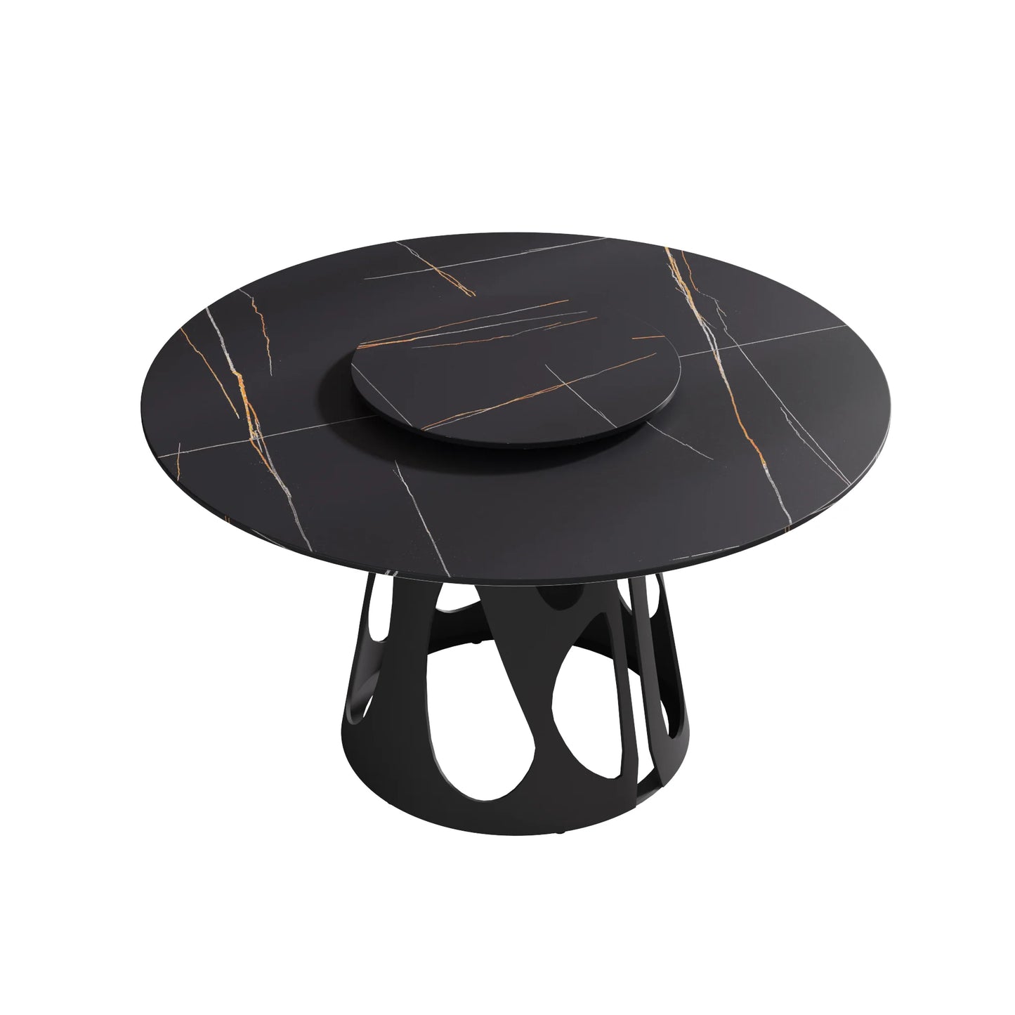 Marbella Sintered Stone Dining Table | 53" Matte Black Round With Lazy Susan Turntable