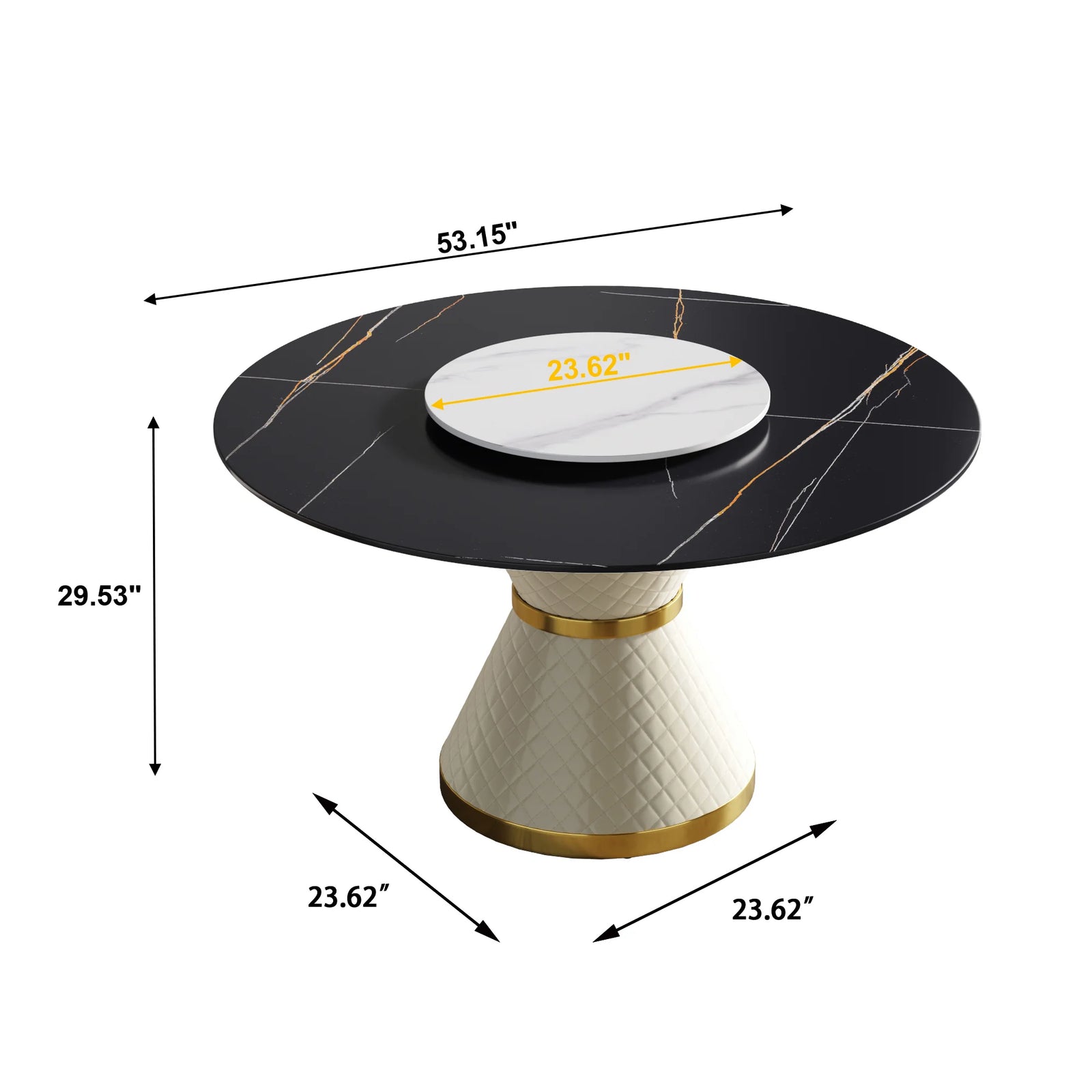 Mesa de comedor Marbella de piedra sinterizada | Redonda de 135 cm (53") en negro mate con plato giratorio Lazy Susan