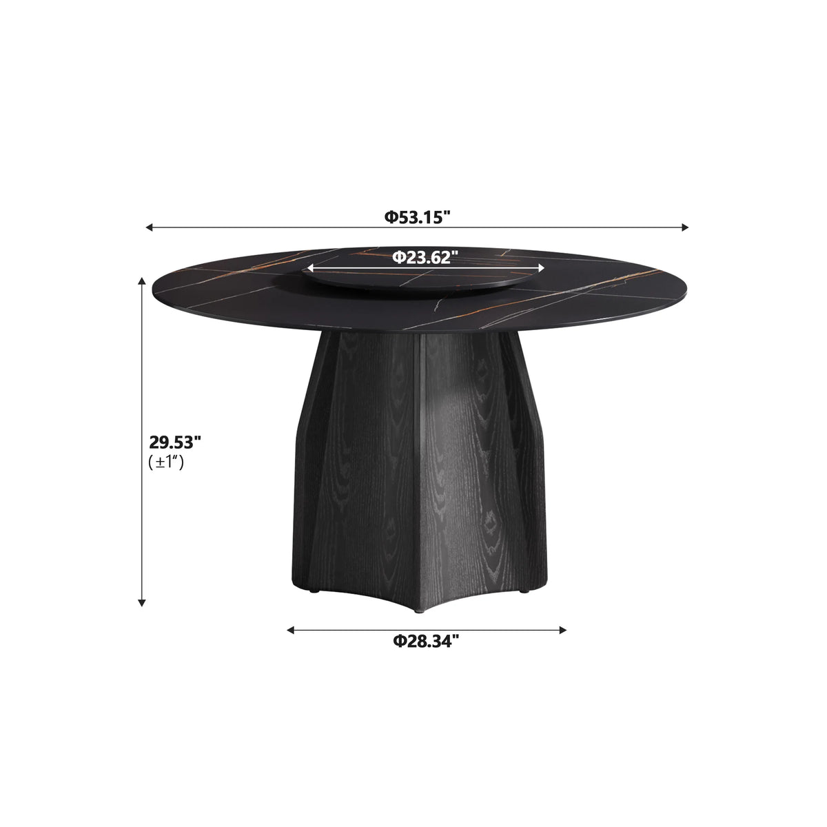 Marbella Sintered Stone Dining Table | 53" Matte Black Round With Lazy Susan Turntable