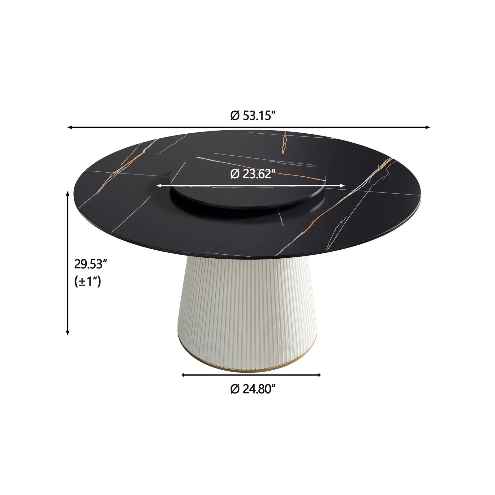 Marbella Sintered Stone Dining Table | 53" Matte Black Round With Lazy Susan Turntable