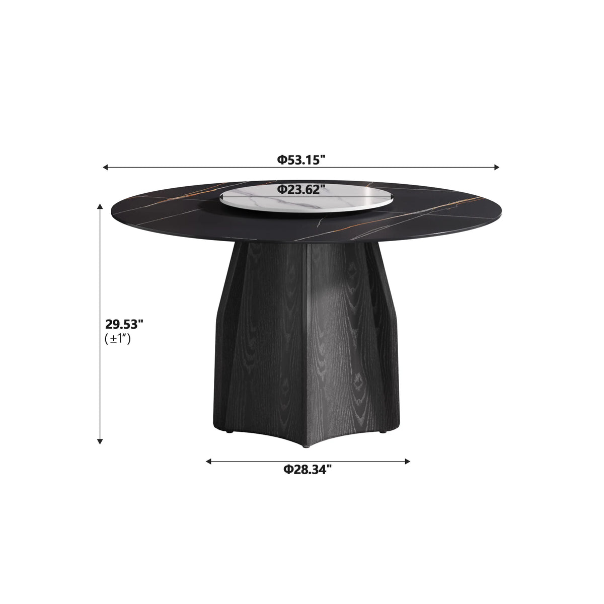 Marbella Sintered Stone Dining Table | 53" Matte Black Round With Lazy Susan Turntable