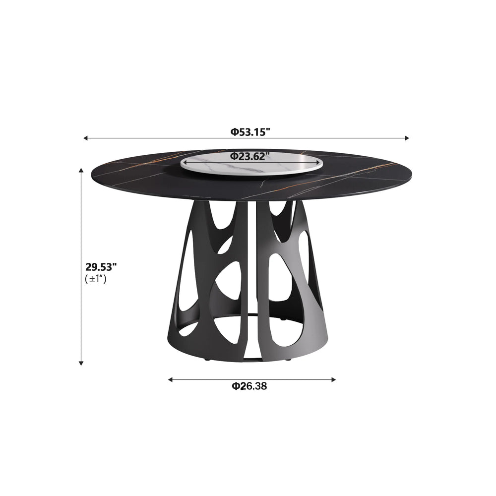 Marbella Sintered Stone Dining Table | 53" Matte Black Round With Lazy Susan Turntable