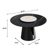 Marbella Sintered Stone Dining Table | 53" Matte Black Round With Lazy Susan Turntable