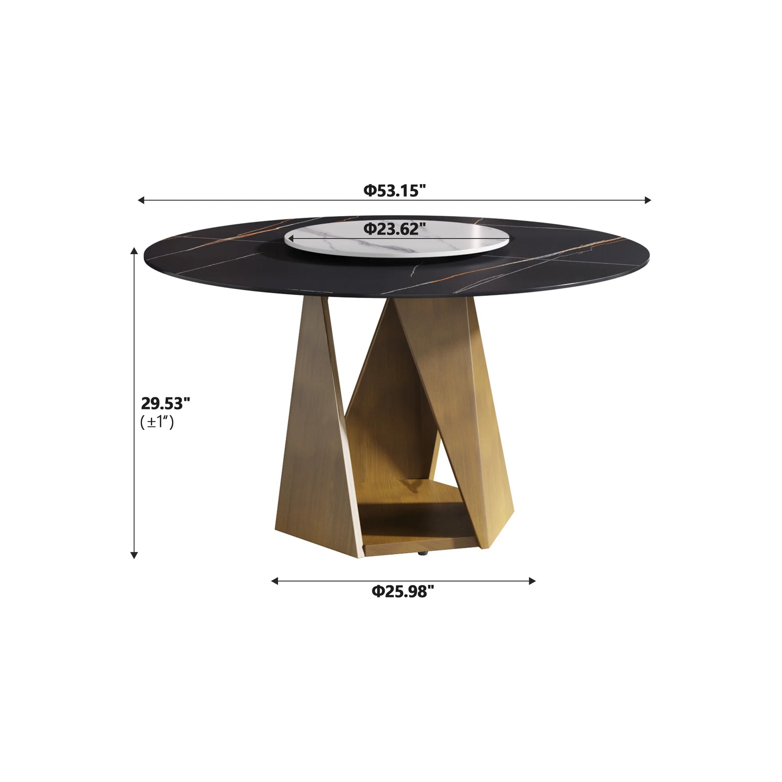 Mesa de comedor Marbella de piedra sinterizada | Redonda de 135 cm (53") en negro mate con plato giratorio Lazy Susan