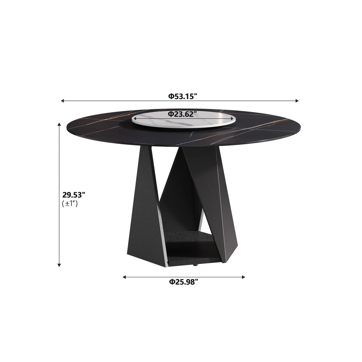 Marbella Sintered Stone Dining Table | 53" Matte Black Round With Lazy Susan Turntable