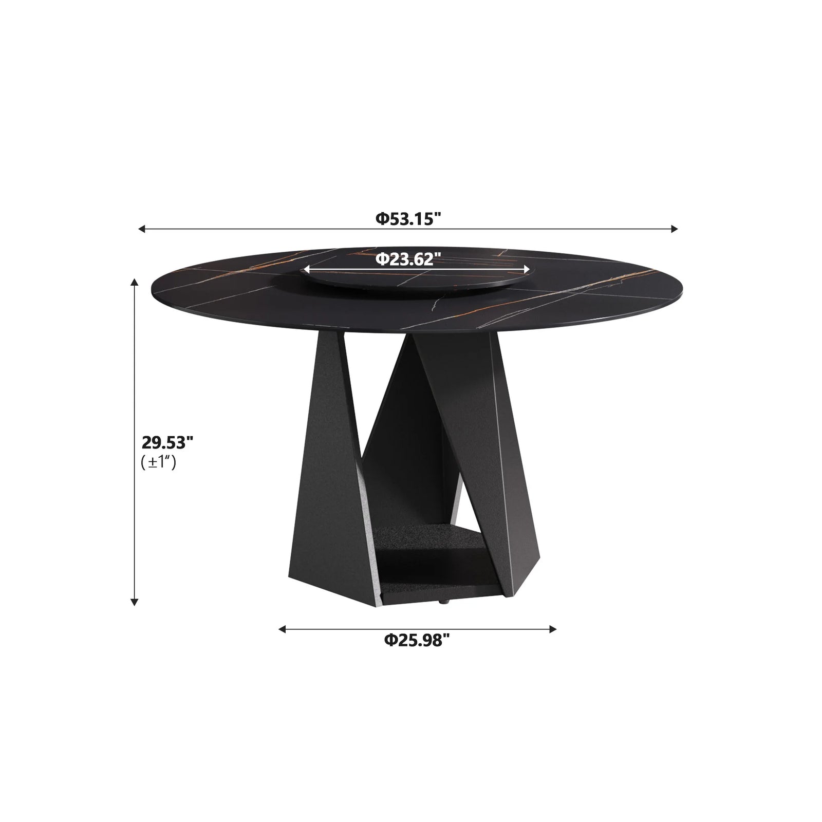 Mesa de comedor Marbella de piedra sinterizada | Redonda de 135 cm (53") en negro mate con plato giratorio Lazy Susan