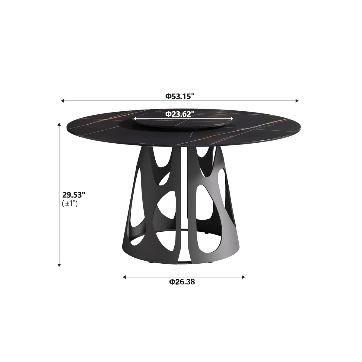 Marbella Sintered Stone Dining Table | 53" Matte Black Round With Lazy Susan Turntable