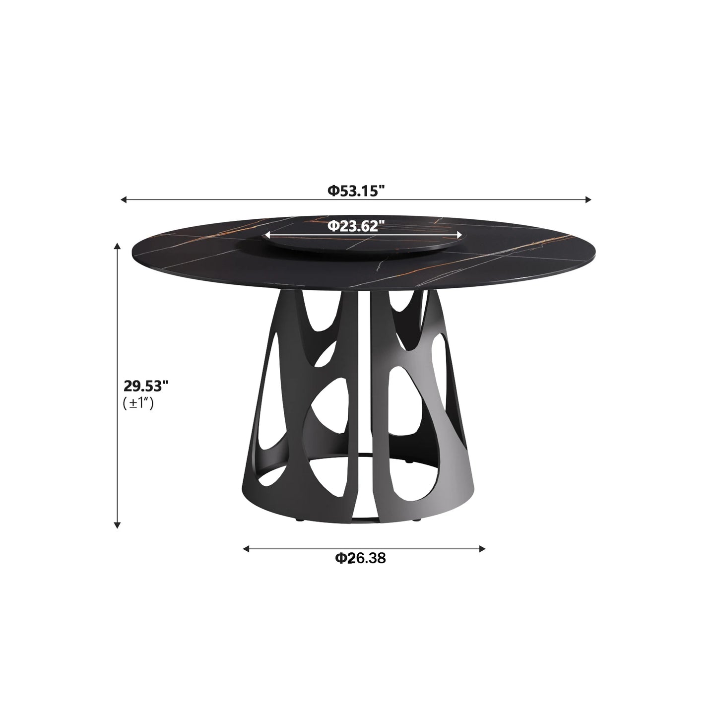 Marbella Sintered Stone Dining Table | 53" Matte Black Round With Lazy Susan Turntable