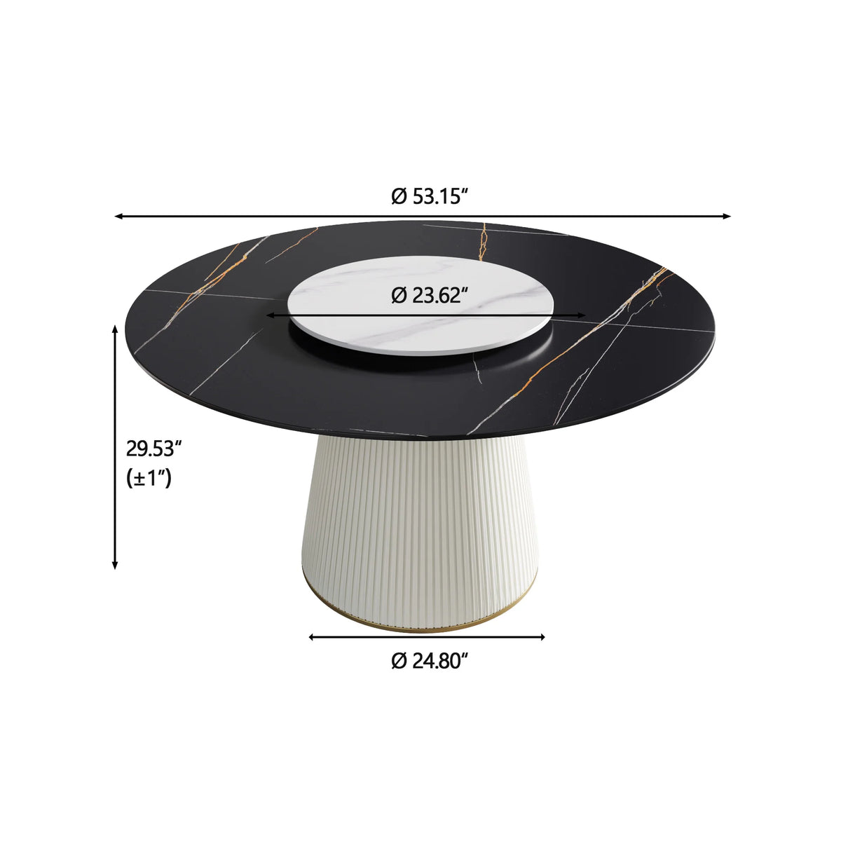 Mesa de comedor Marbella de piedra sinterizada | Redonda de 135 cm (53") en negro mate con plato giratorio Lazy Susan