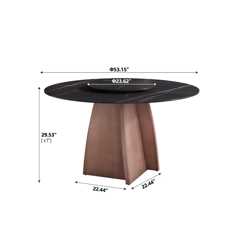 Marbella Sintered Stone Dining Table | 53" Matte Black Round With Lazy Susan Turntable