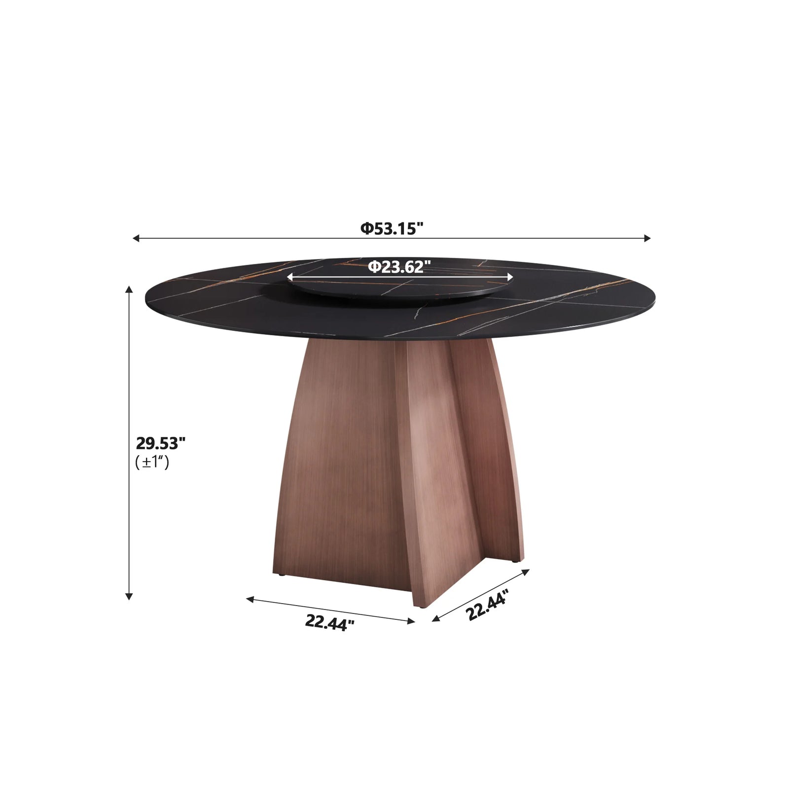 Mesa de comedor Marbella de piedra sinterizada | Redonda de 135 cm (53") en negro mate con plato giratorio Lazy Susan