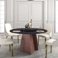 Marbella Sintered Stone Dining Table | 53" Matte Black Round With Lazy Susan Turntable