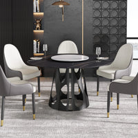 Marbella Sintered Stone Dining Table | 53" Matte Black Round With Lazy Susan Turntable
