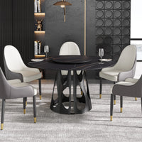 Marbella Sintered Stone Dining Table | 53" Matte Black Round With Lazy Susan Turntable