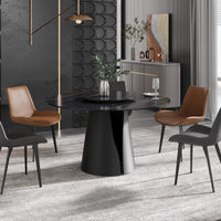 Marbella Sintered Stone Dining Table | 53" Matte Black Round With Lazy Susan Turntable