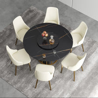 Marbella Sintered Stone Dining Table | 53" Matte Black Round With Lazy Susan Turntable