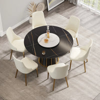 Marbella Sintered Stone Dining Table | 53" Matte Black Round With Lazy Susan Turntable