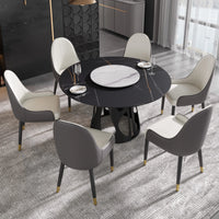 Marbella Sintered Stone Dining Table | 53" Matte Black Round With Lazy Susan Turntable