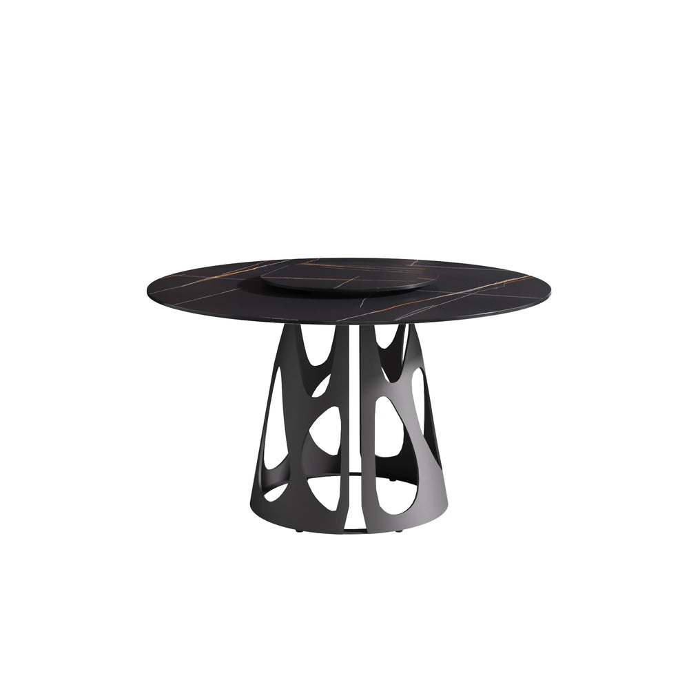 Marbella Sintered Stone Dining Table | 53" Matte Black Round With Lazy Susan Turntable
