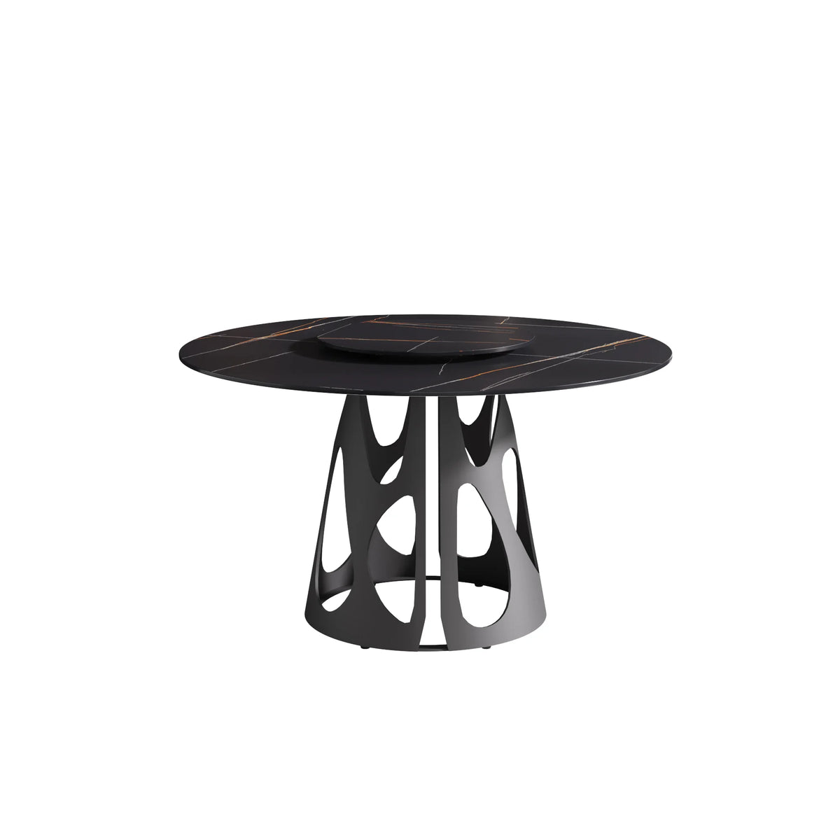 Marbella Sintered Stone Dining Table | 53" Matte Black Round With Lazy Susan Turntable