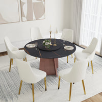 Marbella Sintered Stone Dining Table | 53" Matte Black Round With Lazy Susan Turntable