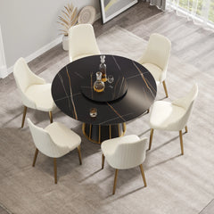 Marbella Sintered Stone Dining Table | 53" Matte Black Round With Lazy Susan Turntable