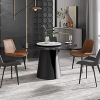 Marbella Sintered Stone Dining Table | 53" Matte Black Round With Lazy Susan Turntable
