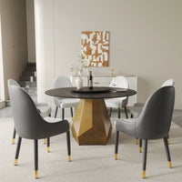 Marbella Sintered Stone Dining Table | 53" Matte Black Round With Lazy Susan Turntable