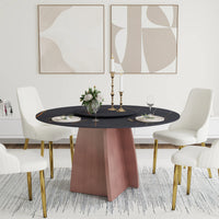 Marbella Sintered Stone Dining Table | 53" Matte Black Round With Lazy Susan Turntable