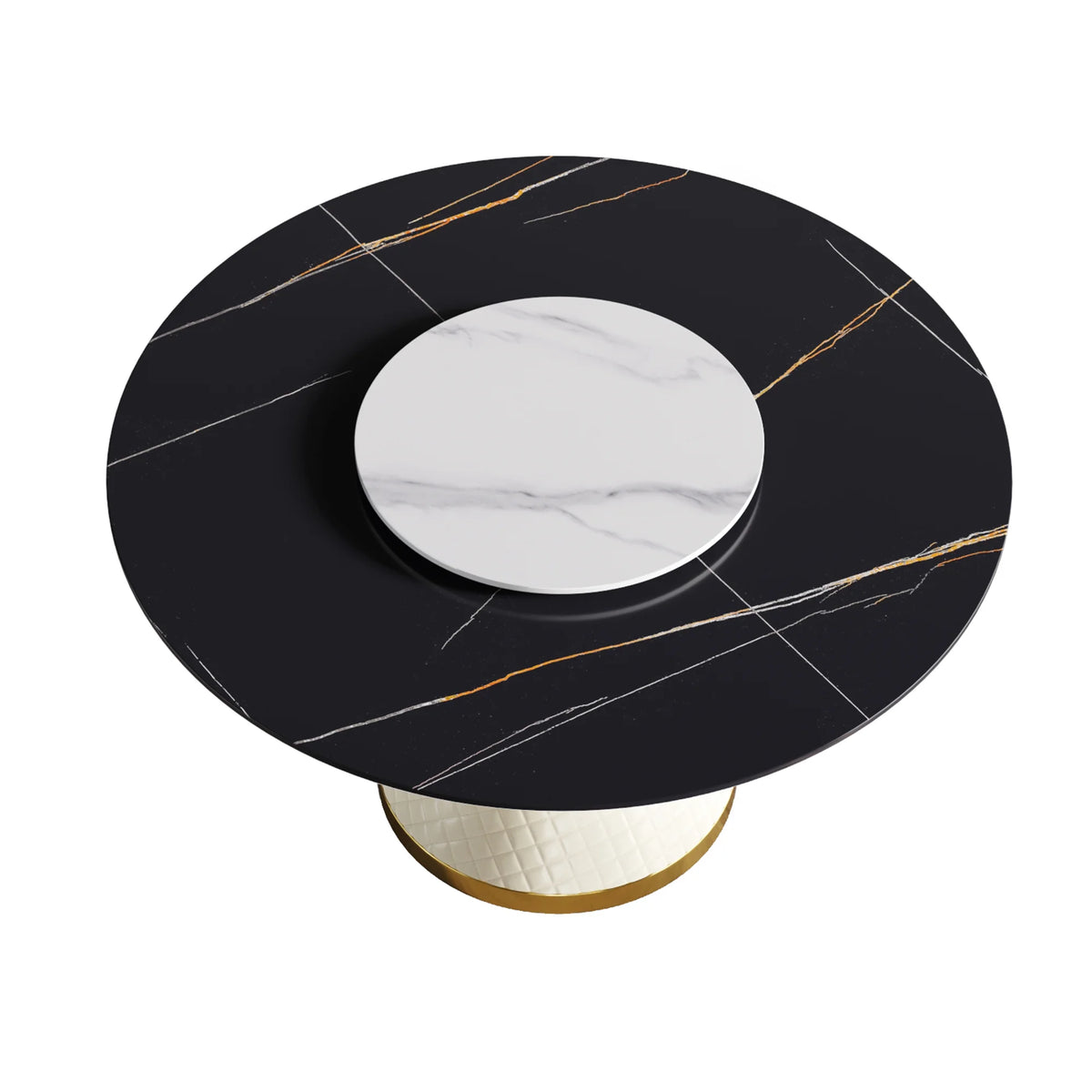 Marbella Sintered Stone Dining Table | 53" Matte Black Round With Lazy Susan Turntable