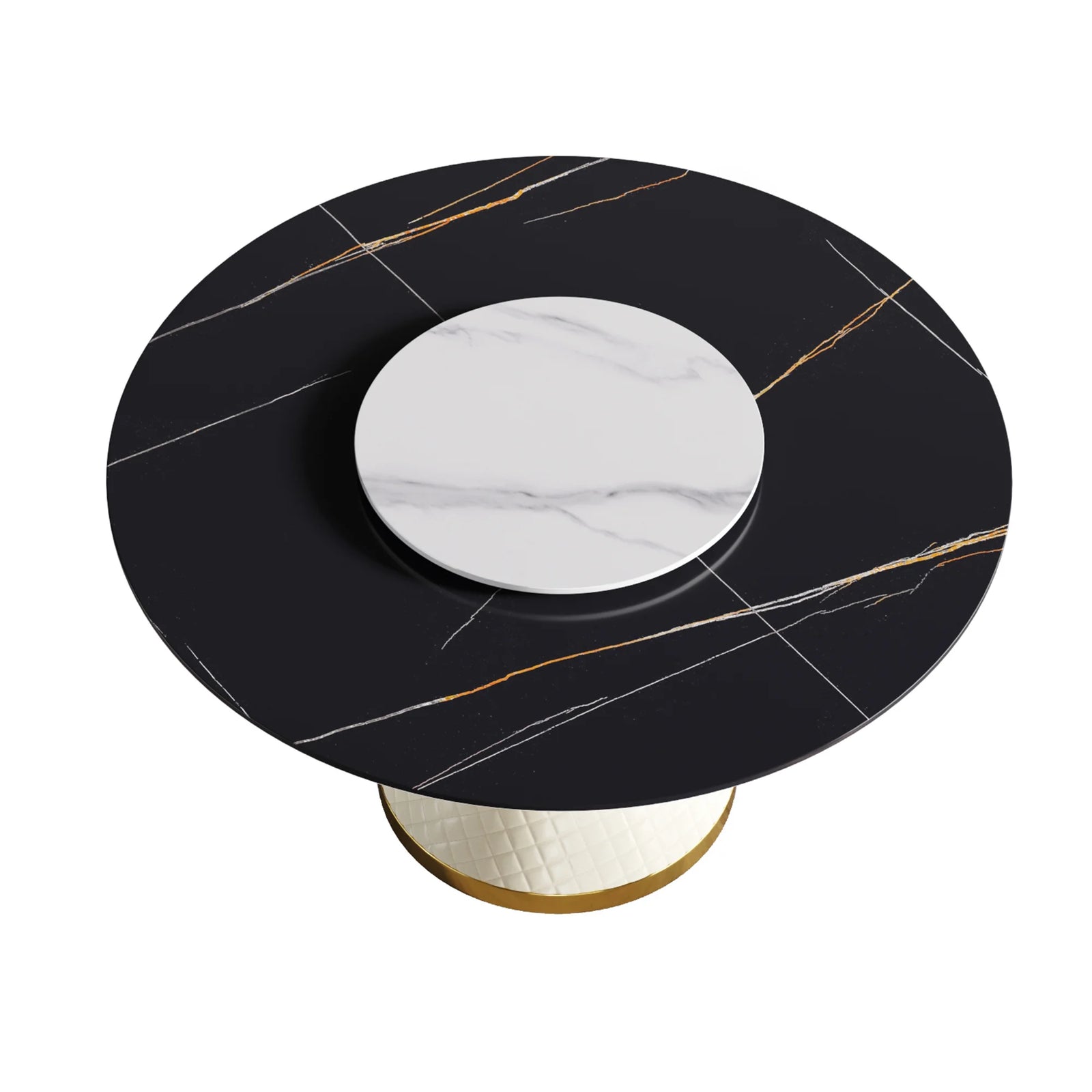 Mesa de comedor Marbella de piedra sinterizada | Redonda de 135 cm (53") en negro mate con plato giratorio Lazy Susan