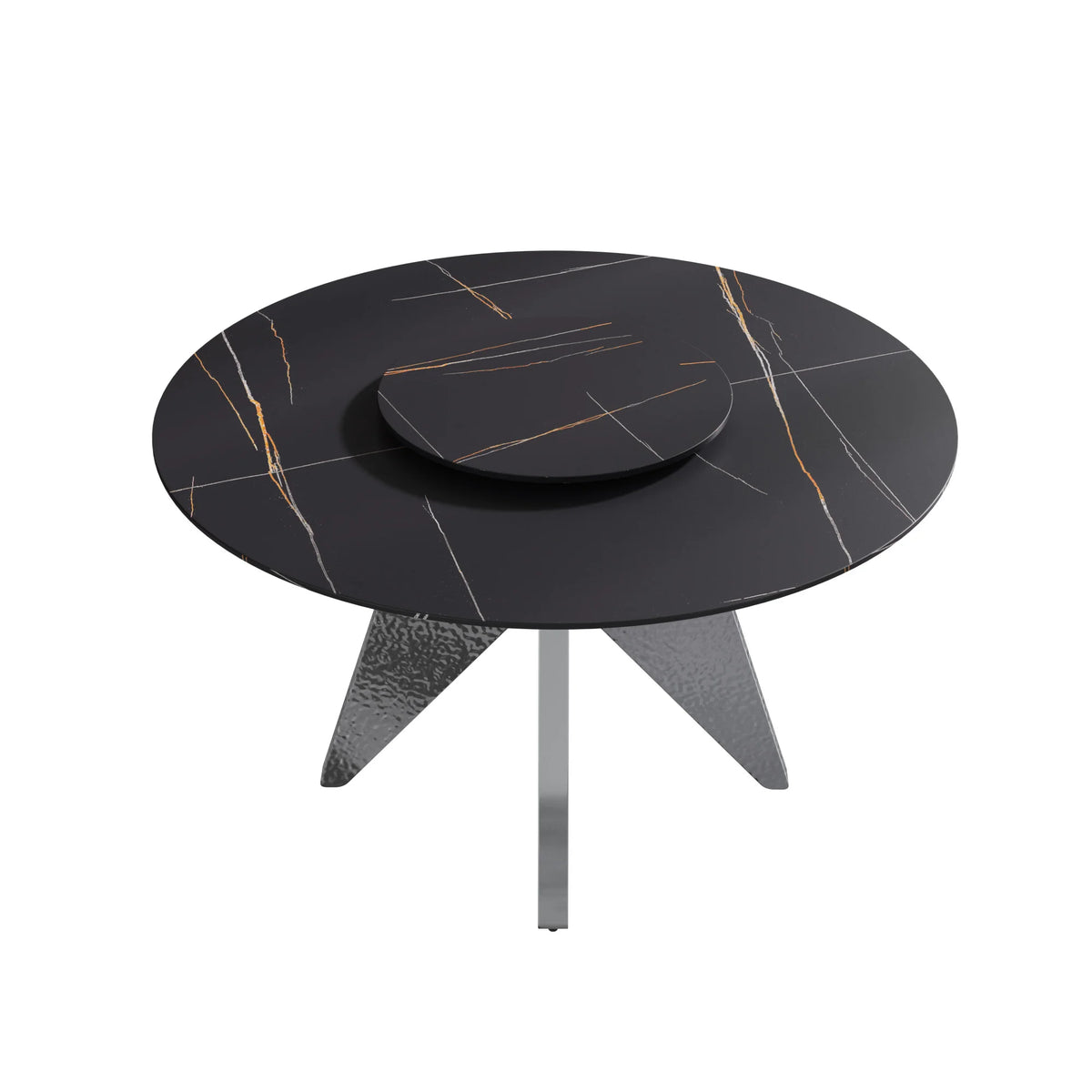 Marbella Sintered Stone Dining Table | 53" Matte Black Round With Lazy Susan Turntable
