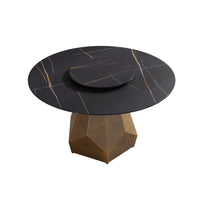 Marbella Sintered Stone Dining Table | 53" Matte Black Round With Lazy Susan Turntable