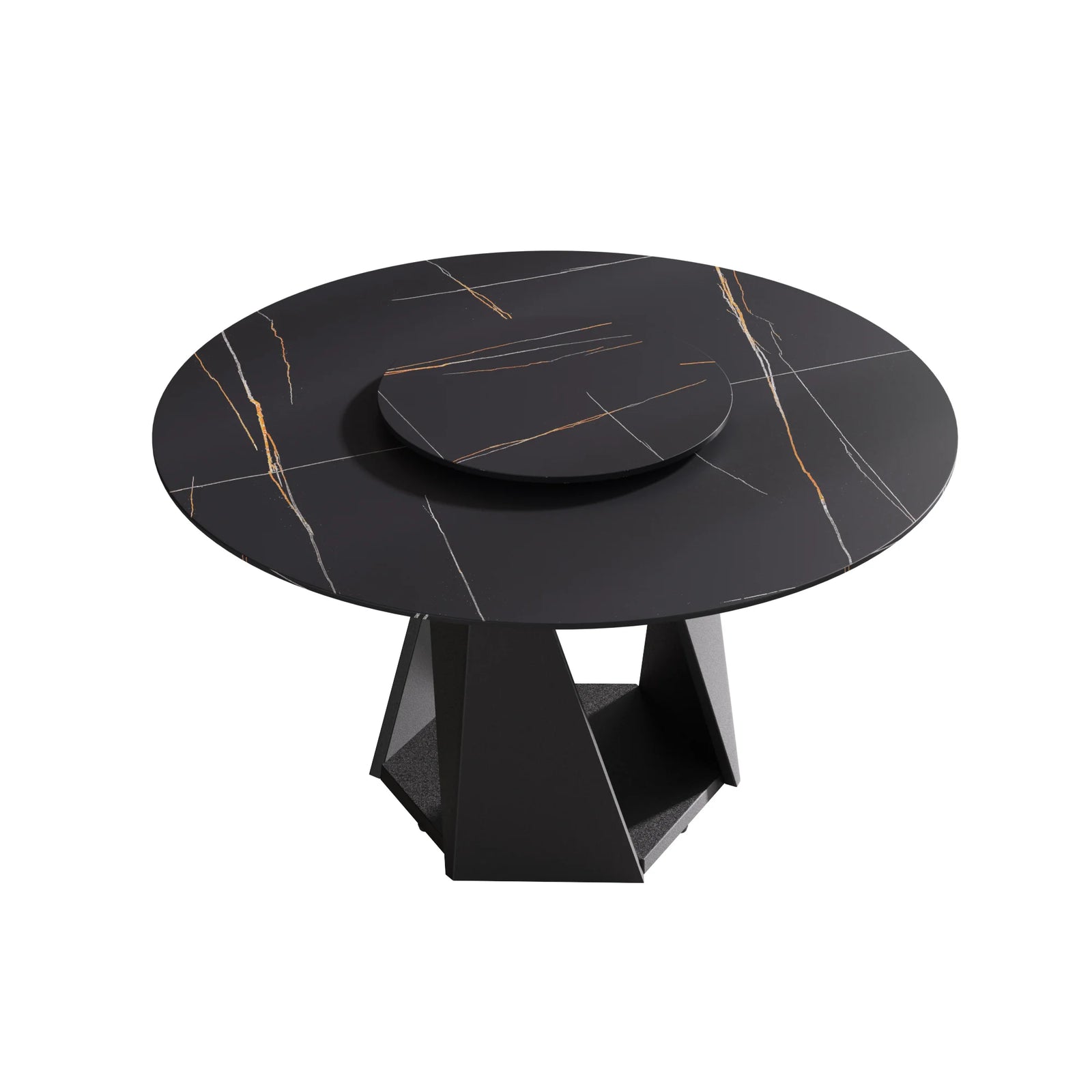 Mesa de comedor Marbella de piedra sinterizada | Redonda de 135 cm (53") en negro mate con plato giratorio Lazy Susan