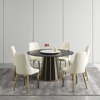 Marbella Sintered Stone Dining Table | 53" Matte Black Round With Lazy Susan Turntable