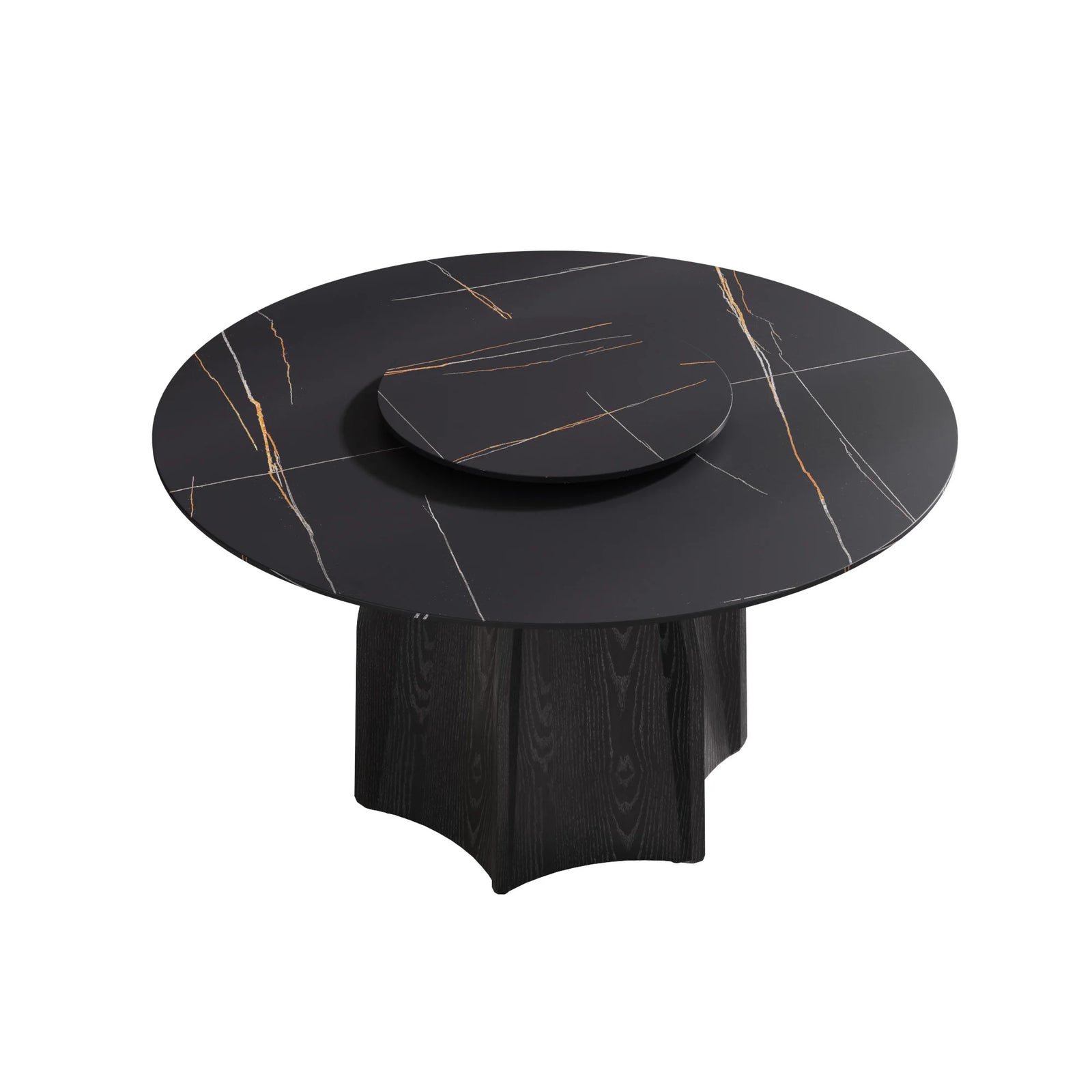Mesa de comedor Marbella de piedra sinterizada | Redonda de 135 cm (53") en negro mate con plato giratorio Lazy Susan
