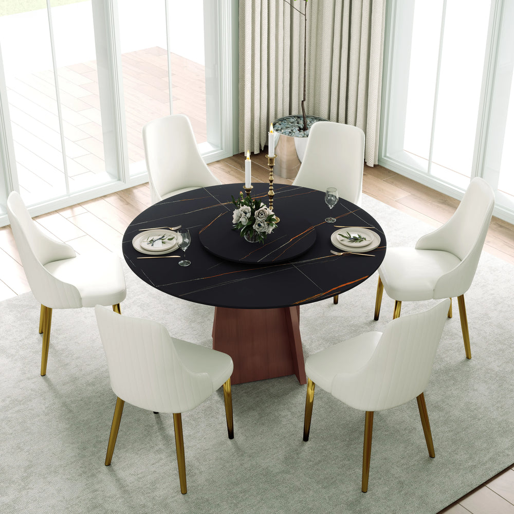 Marbella Sintered Stone Dining Table | 53" Matte Black Round With Lazy Susan Turntable