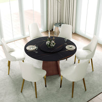 Marbella Sintered Stone Dining Table | 53" Matte Black Round With Lazy Susan Turntable