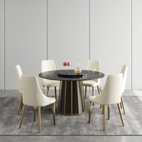 Marbella Sintered Stone Dining Table | 53" Matte Black Round With Lazy Susan Turntable