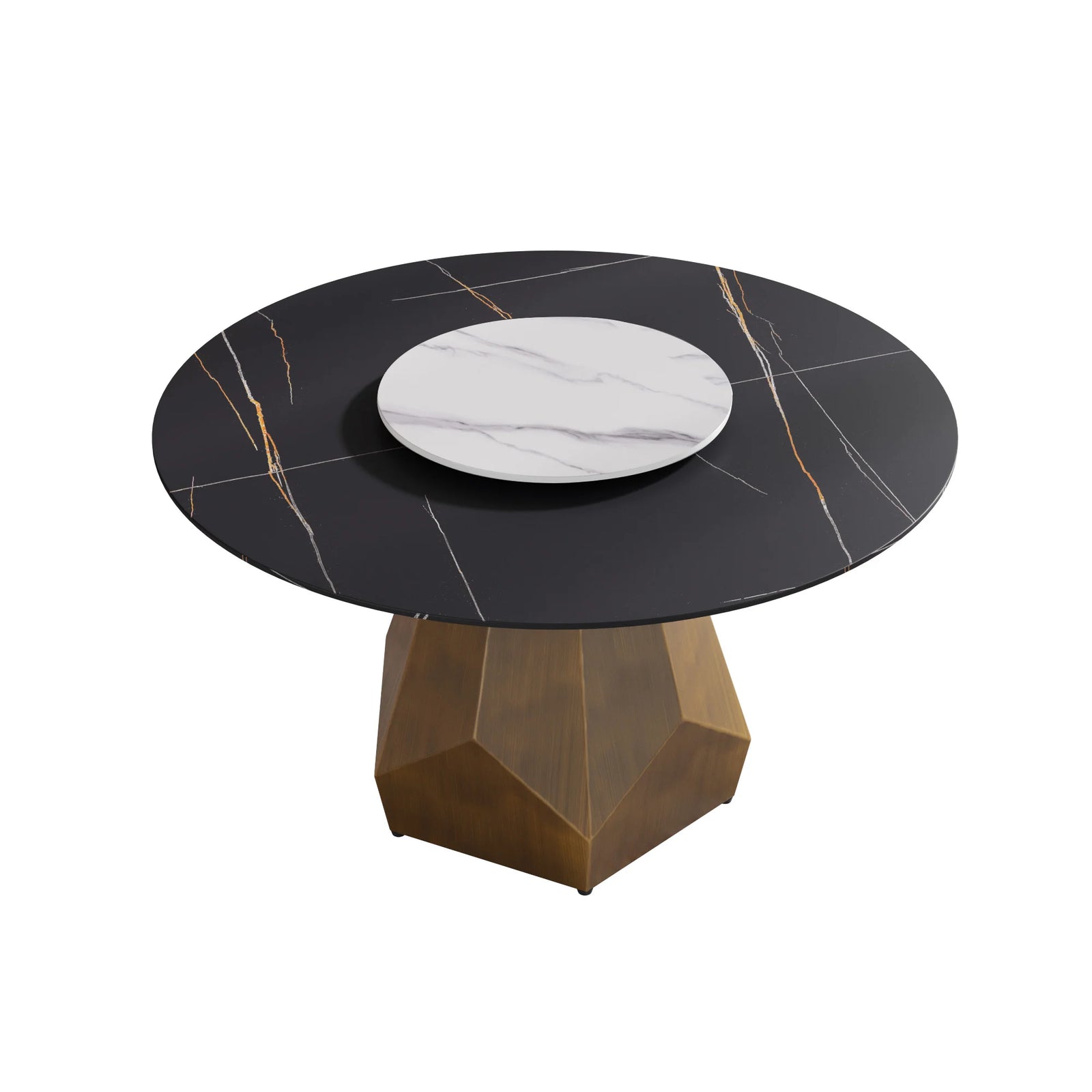 Mesa de comedor Marbella de piedra sinterizada | Redonda de 135 cm (53") en negro mate con plato giratorio Lazy Susan